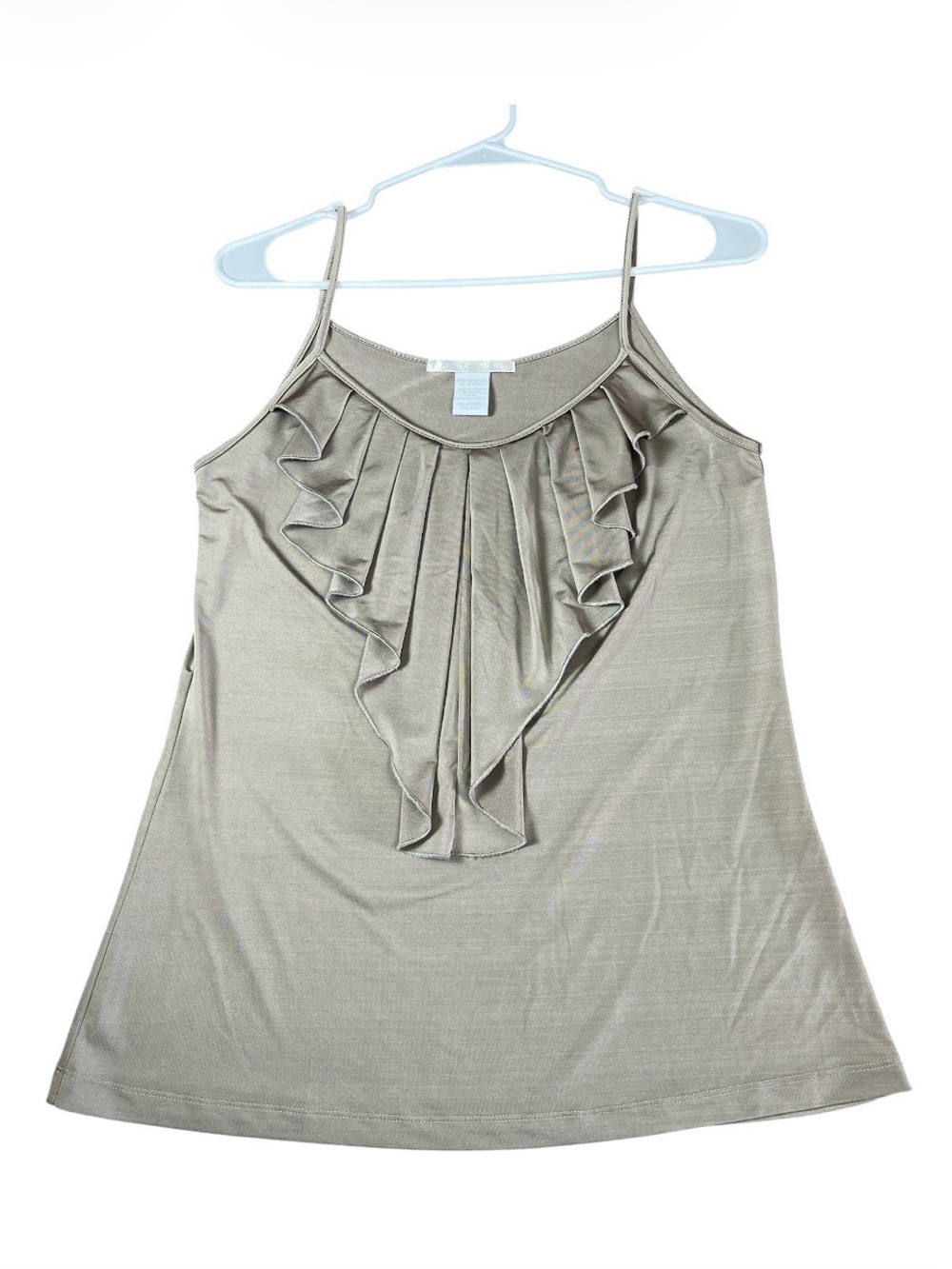 Charlotte Russe Taupe Ruffle Front Spaghetti Strap Tank Top